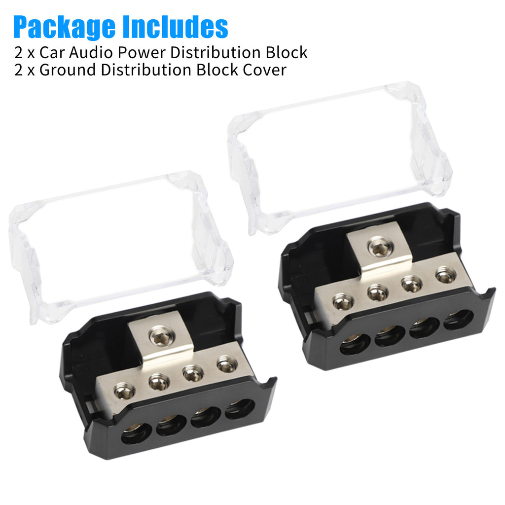 2Pcs Power Ground Amp Distribution Block 0/2/4 Gauge Input 4/8/10 Gauge Output