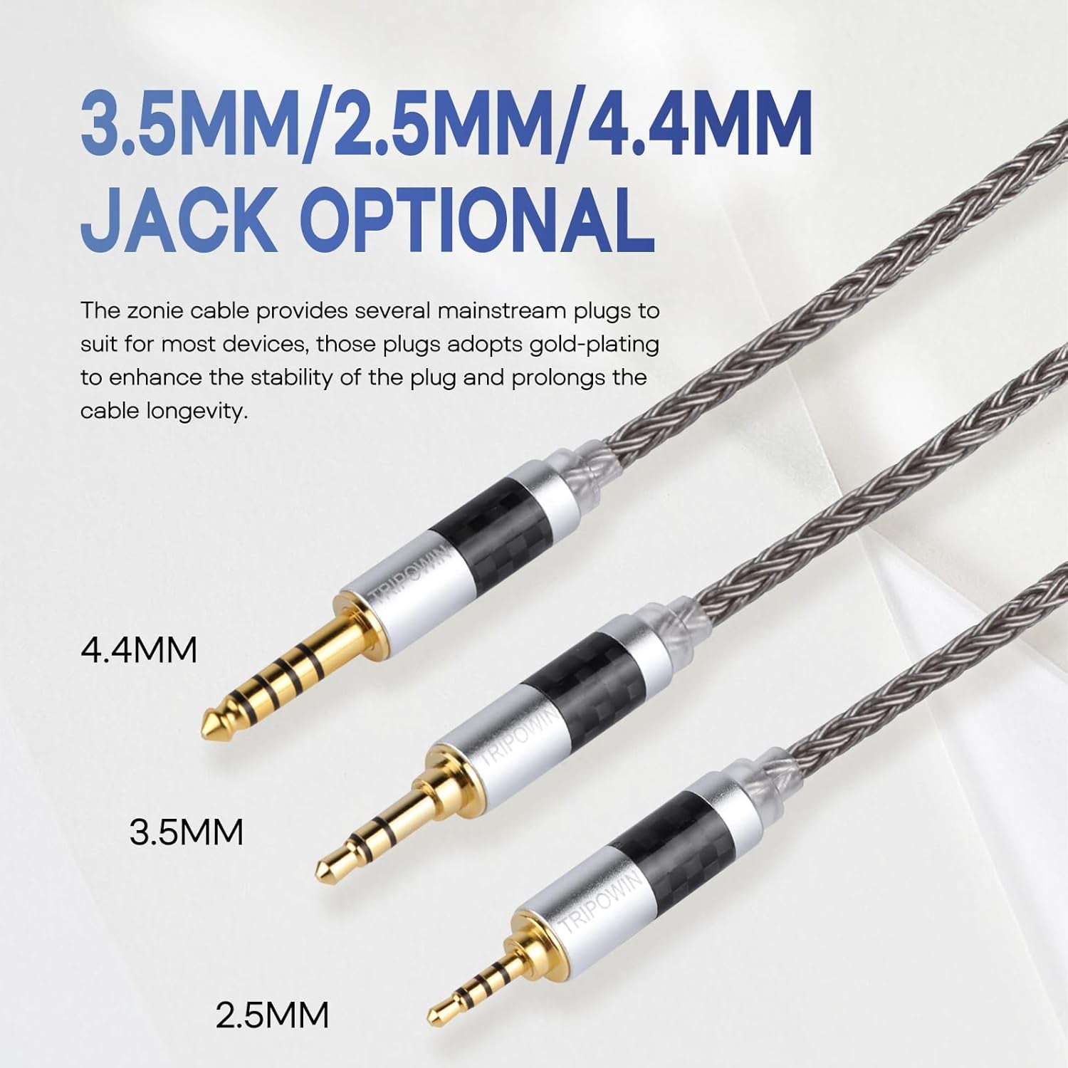 Tripowin Zonie IEM Cable, 16 Core Silver Plated Earphone Upgraded Cords, 1.25M SPC in Ear Monitor Cable for 7Hz Zero:2 Orchestra Lite Cadenza Hype4 Supermix4(2Pin 0.78Mm, 3.5Mm)(Grey)