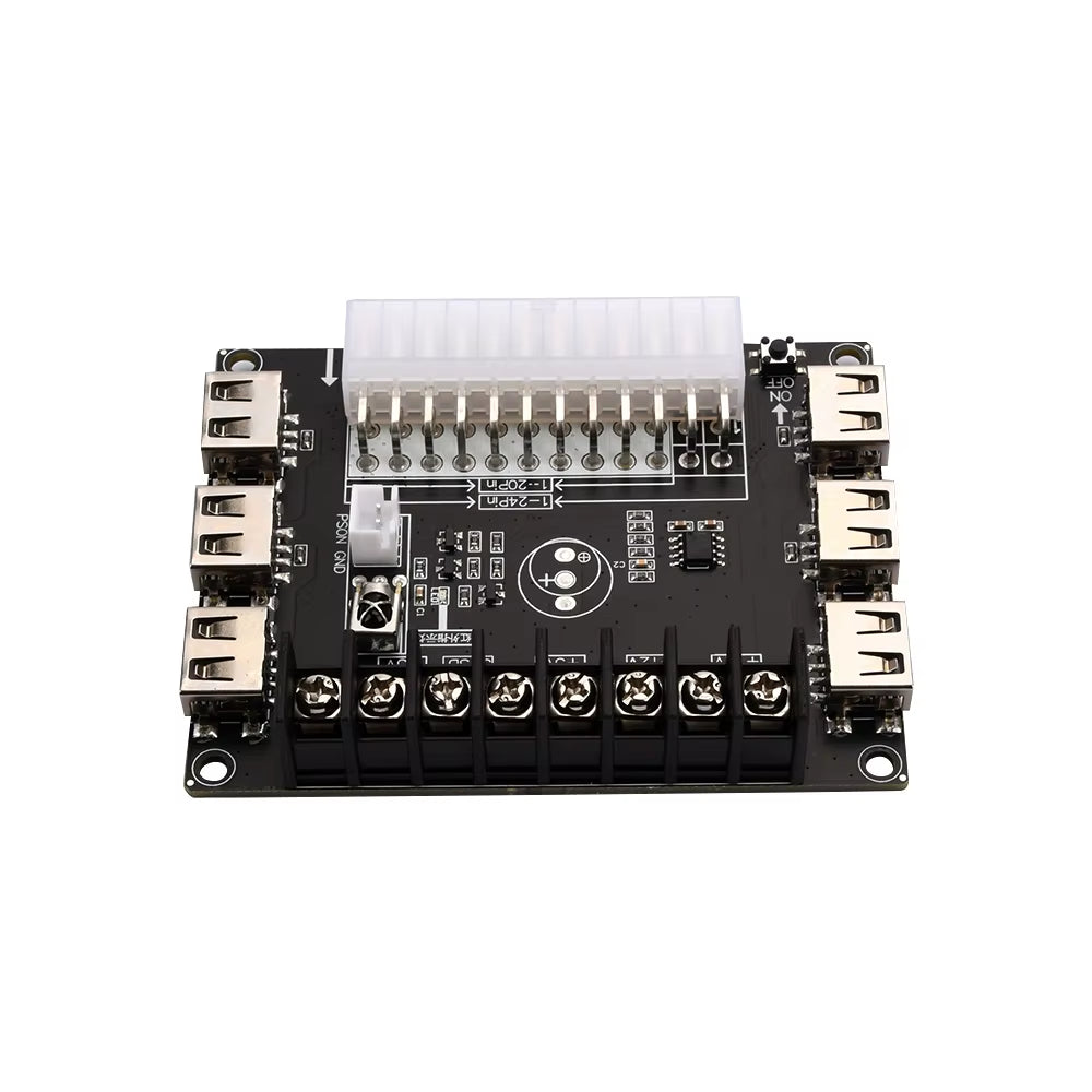 24 Pins ATX Power Supply Breakout Board and Acrylic Case Kit Module Adapter Power Connector Support 12V -12V 5V 5VSB 3.3V