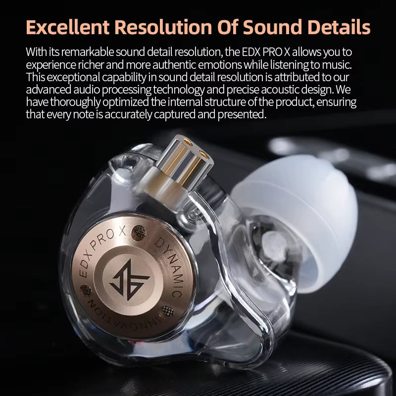 EDX PRO X IEM Earphones Dynamic Drive Hifi Deep Bass Sound Earbud Sport Music Noise Cancelling Headset with Detachable Cable