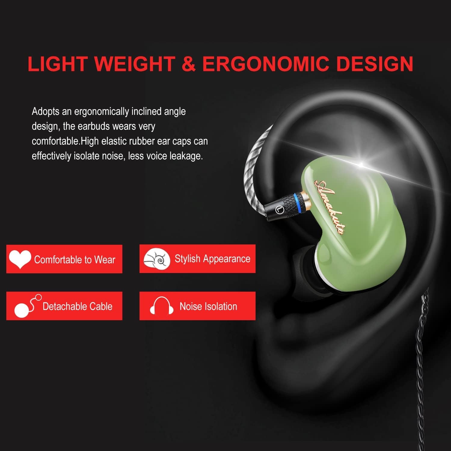 TK300 in Ear Monitor Headphones 10Mm Magnetic Dynamic IEM Earphones for Singers Musician on Stage Audifonos Auriculares, MMCX Cable (Green)