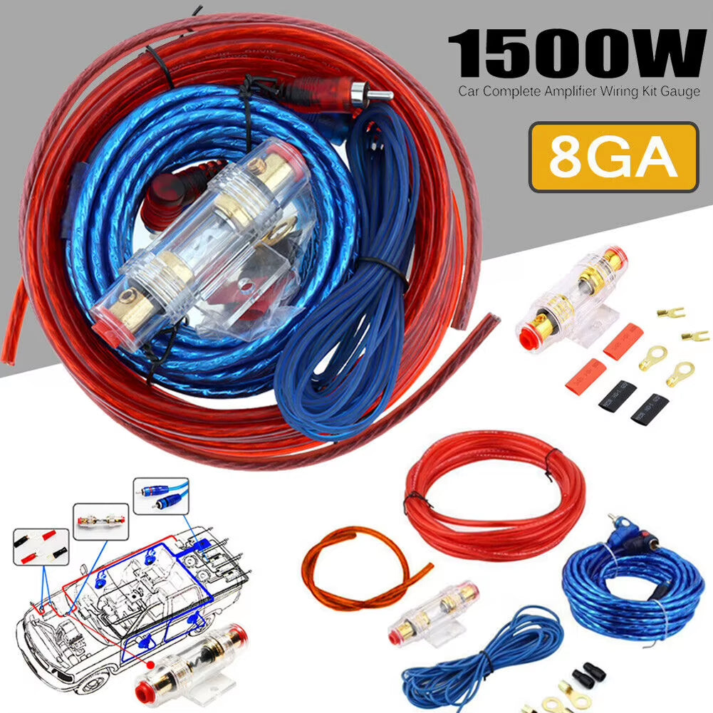 1500W Car Power Amplifier Wiring Kit 8GA Car Subwoofer Cable 60 AMP Fuse Holder 18GA for Car Modification for Auto Vehicle Parts