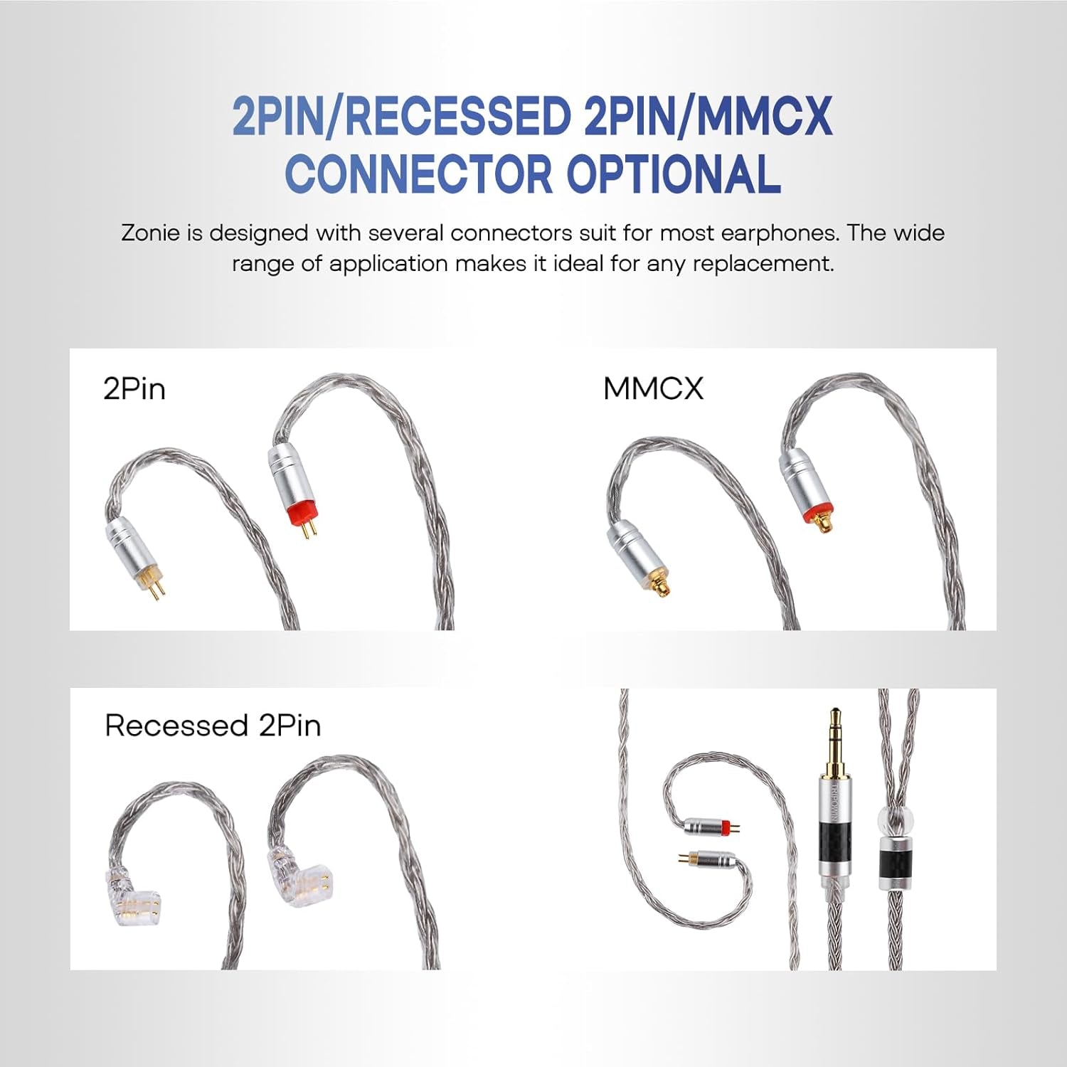 Tripowin Zonie IEM Cable, 16 Core Silver Plated Earphone Upgraded Cords, 1.25M SPC in Ear Monitor Cable for 7Hz Zero:2 Orchestra Lite Cadenza Hype4 Supermix4(2Pin 0.78Mm, 3.5Mm)(Grey)