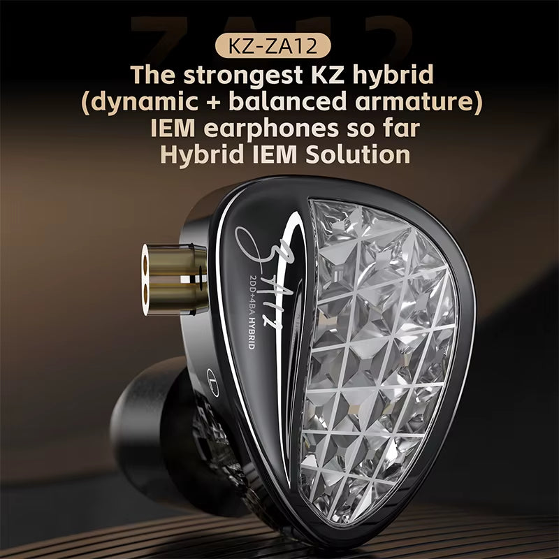 ZA12 2DD+4BA Hybrid IEM Headphones Wired Inear Monitor Hifi Adjustable Tuning Earphones Sports Noise Cancellin Gaming Headset