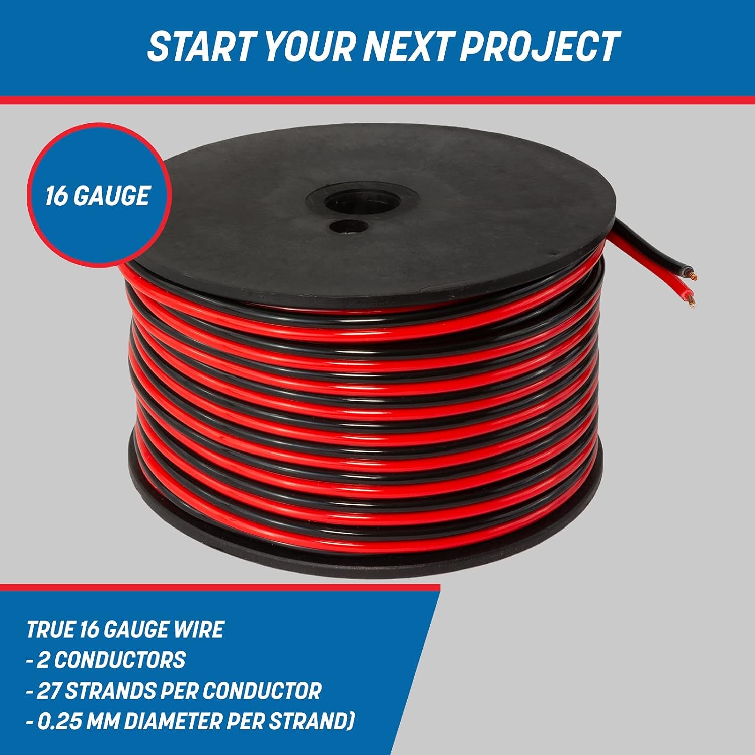 16 Gauge Wire 100Ft Oxygen Free, OFC Pure Copper Electrical 12V Low Voltage Speaker Wire Spool, 16AWG for Electric, Automotive, Trailer, Stereo, RC, Car, Home Theater, LED, Lamp Wiring